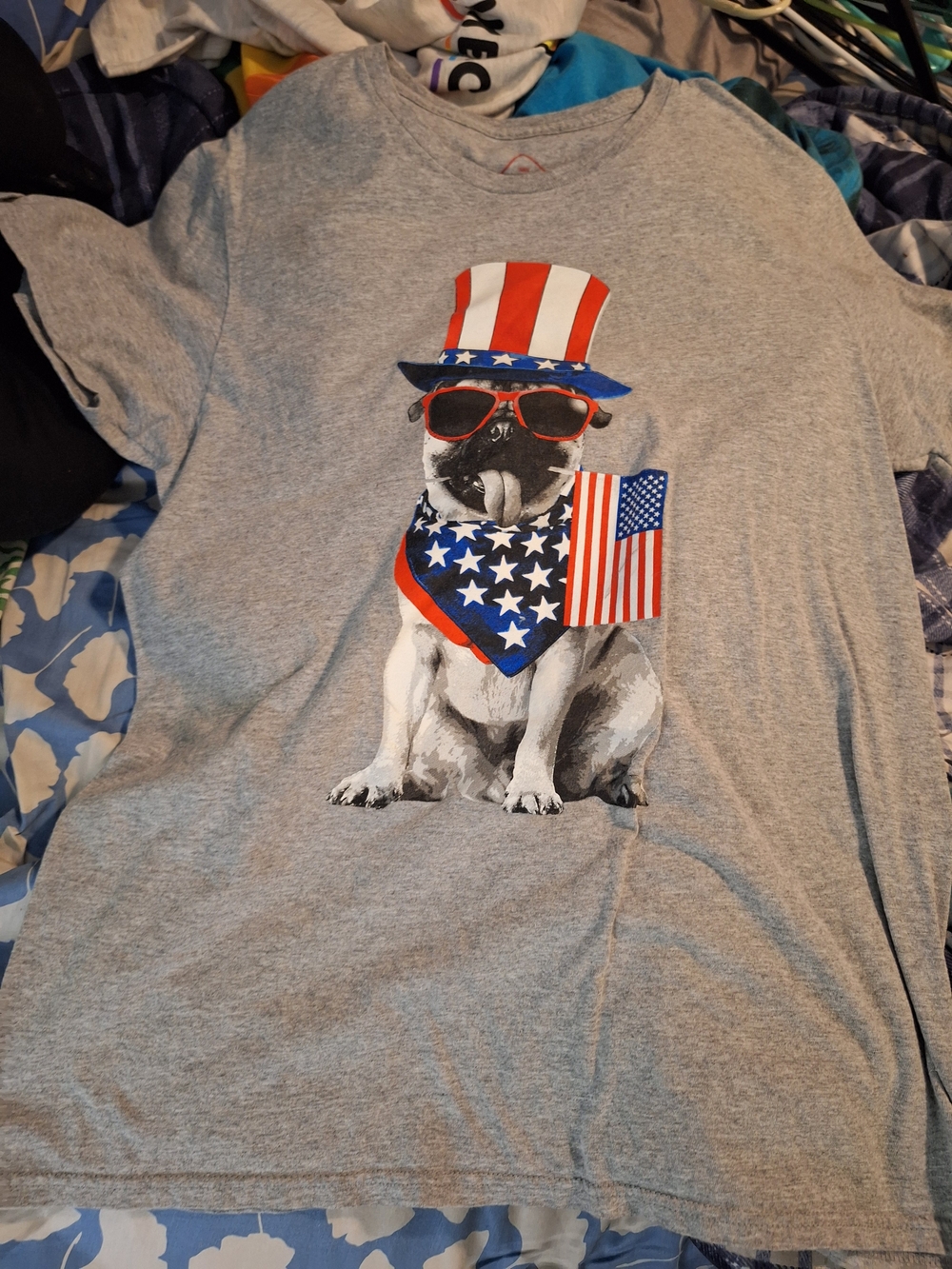 Well Worn Brand Grey Tee with PUG IN Patriotic Gear